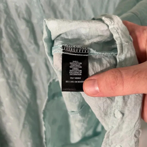 Torrid Blouse Women's 1 1X Blue Vneck Long Sleeve Frill Neckline 100% Cotton - Picture 6 of 10